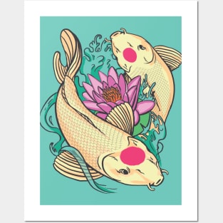 Japanese Tancho Koi Fish Illustration Posters and Art